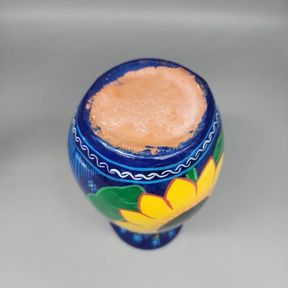 Hand-Painted Sunflower Ceramic Vase - Blue and Yellow